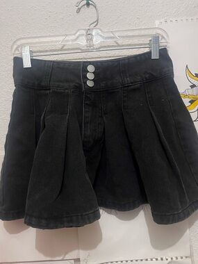 SHEIN Black Denim Mini Skirt with Front Zipper